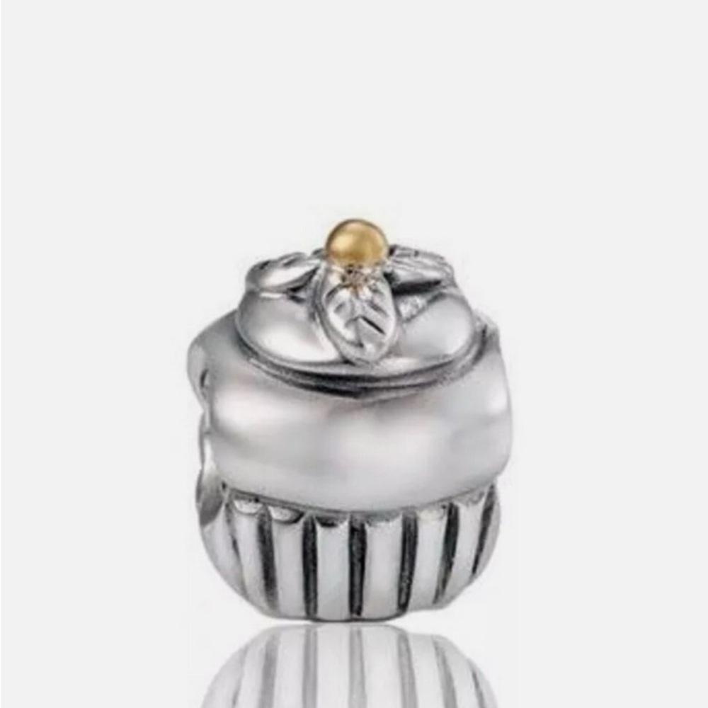 Pandora Retired Sterling Silver and 14K Gold Cupcake Charm